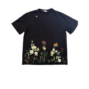 Kidoriman black Men's t-shirt floral butterfly embroidery Sz XL Short Sleeve